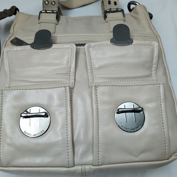 Marc Jacobs Beige Leather Double Pushlock Double Handles Tote Shoulder Bag - Picture 10 of 16